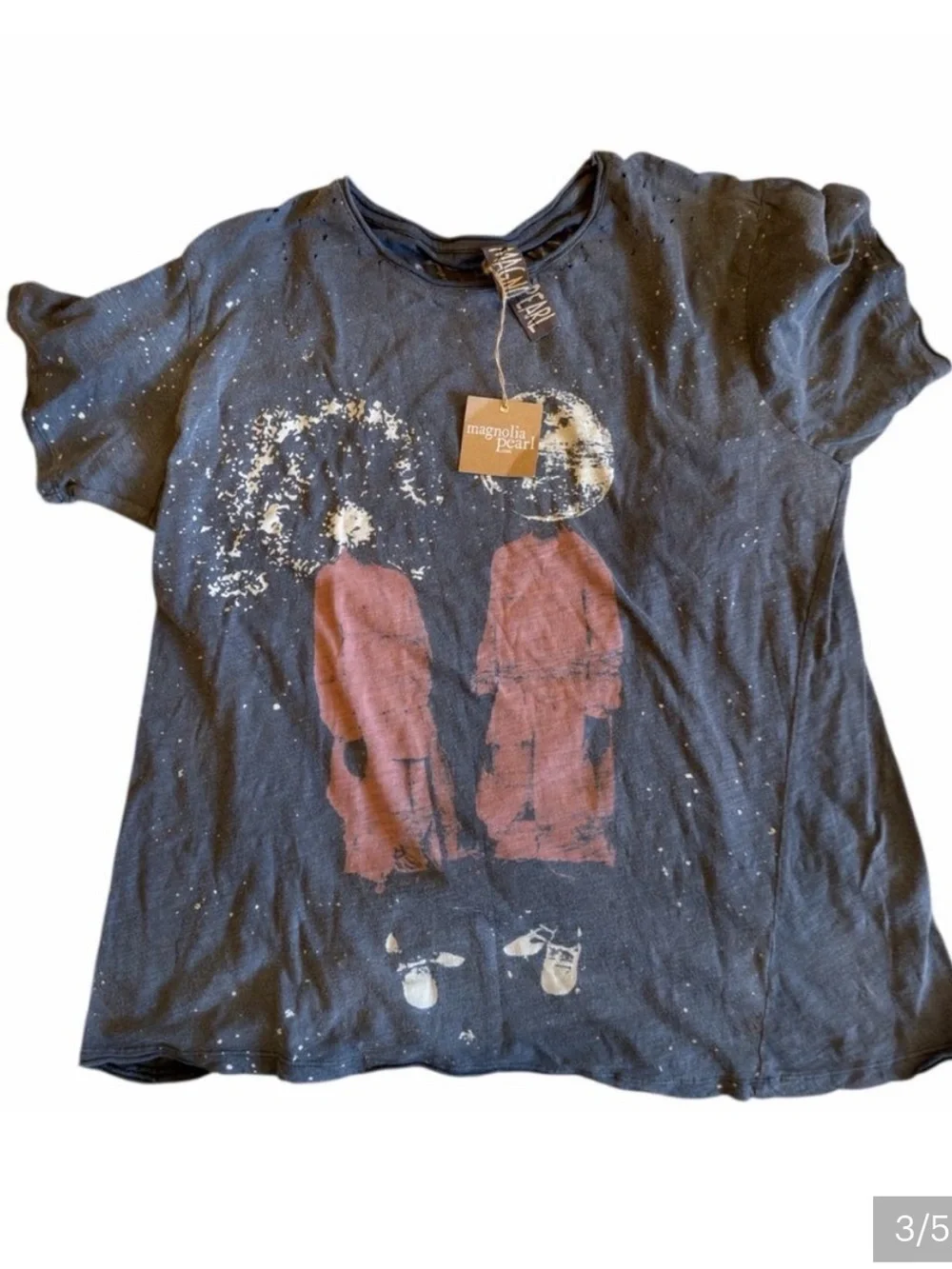 Magnolia Pearl Vintage-Inspired Moon Head Graphic Tee - Black & Dusty Rose - Picture 3 of 5